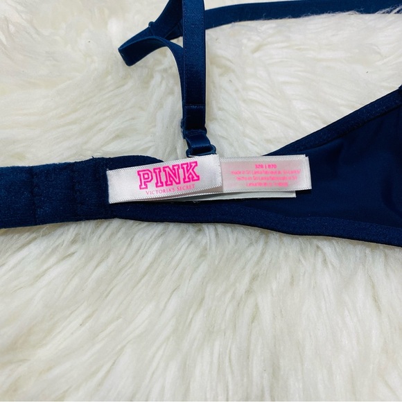 PINK Victoria's Secret Deep Blue w/Rhinestones Push-up Bra Sz-32B - Picture 5 of 7